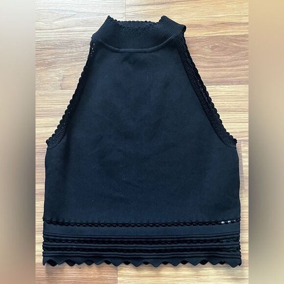 Zara Tops - Zara black ribbed knit halter neck crop top Size M